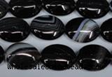 CAG3002 15.5 inches 12*16mm oval black line agate beads