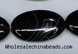 CAG3008 15.5 inches 20*35mm oval black line agate beads