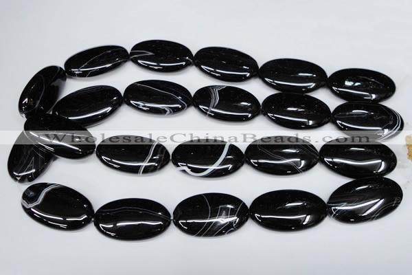 CAG3008 15.5 inches 20*35mm oval black line agate beads