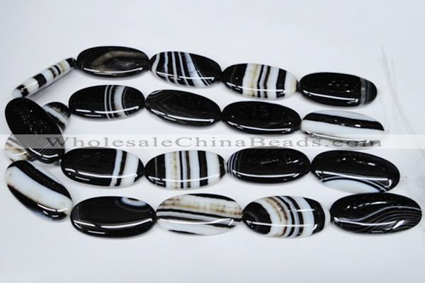 CAG3009 15.5 inches 20*40mm oval black line agate beads