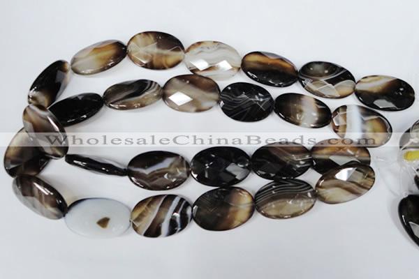 CAG3090 15.5 inches 20*30mm faceted oval black line agate beads