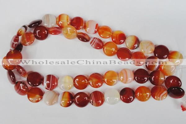 CAG3183 15.5 inches 14mm flat round red line agate beads