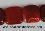 CAG3245 15.5 inches 20*20mm square red line agate beads