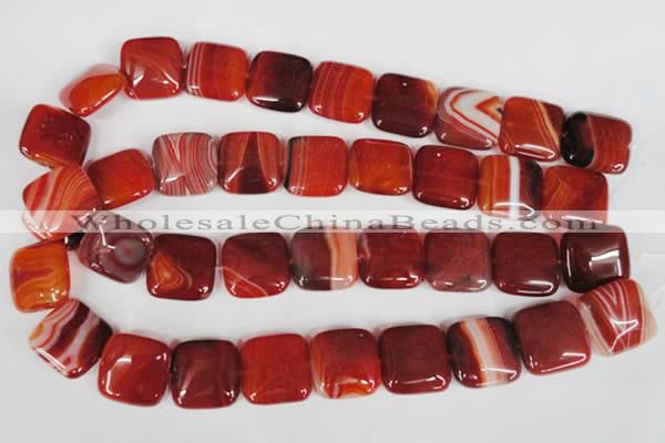 CAG3245 15.5 inches 20*20mm square red line agate beads