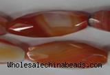 CAG3280 15.5 inches 13*40mm faceted rice red line agate beads