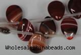 CAG3285 Top-drilled 12*16mm flat teardrop red line agate beads