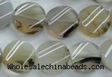 CAG3315 15.5 inches 16mm twisted coin natural grey agate beads