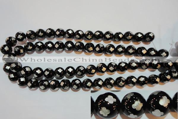 CAG3354 15.5 inches 12mm carved round black agate beads wholesale