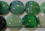 CAG3455 15.5 inches 18mm flat round green line agate beads