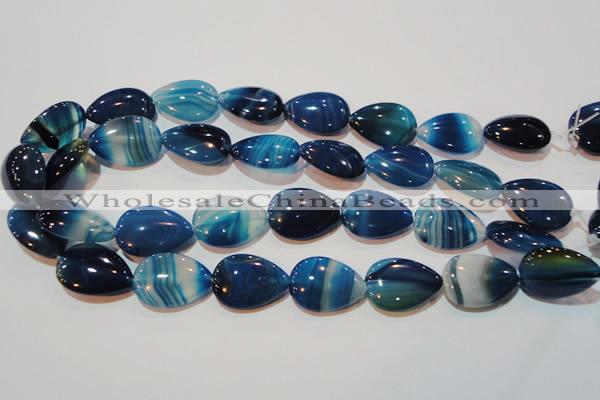 CAG3472 15.5 inches 18*25mm flat teardrop blue line agate beads