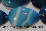 CAG3474 15.5 inches 25*35mm flat teardrop blue line agate beads