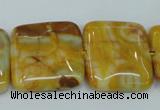 CAG3616 15.5 inches 25*25mm square yellow crazy lace agate beads