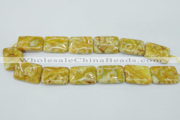 CAG3625 15.5 inches 22*30mm rectangle yellow crazy lace agate beads