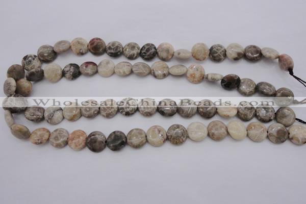 CAG3905 15.5 inches 12mm flat round chrysanthemum agate beads