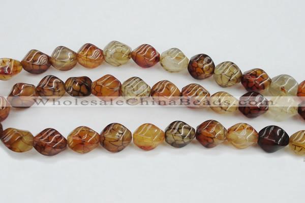 CAG4151 15.5 inches 10*14mm twisted rice dragon veins agate beads