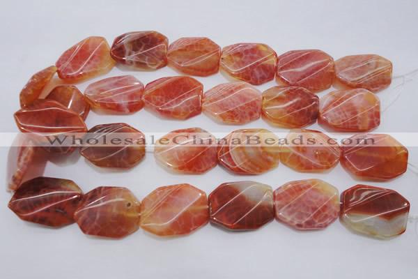 CAG4242 22*30mm faceted & twisted octagonal natural fire agate beads