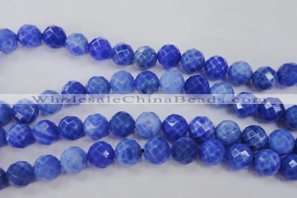 CAG4314 15.5 inches 12mm faceted round dyed blue fire agate beads