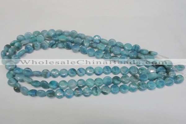 CAG4420 15.5 inches 10mm flat round dyed blue lace agate beads