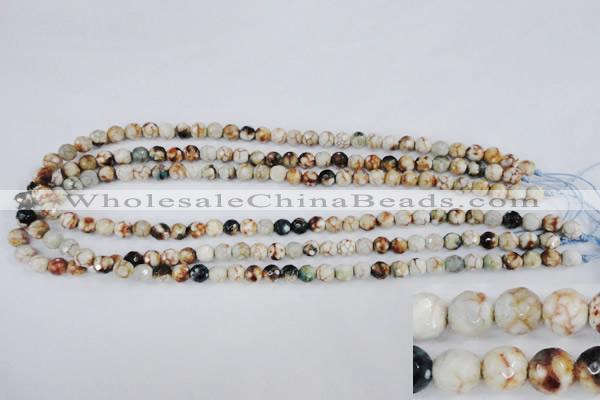 CAG4483 15.5 inches 6mm faceted round fire crackle agate beads