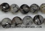 CAG4540 15.5 inches 12mm faceted round fire crackle agate beads