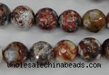 CAG4548 15.5 inches 12mm faceted round fire crackle agate beads