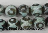 CAG4732 15 inches 14mm faceted round tibetan agate beads wholesale