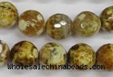 CAG4865 15 inches 14mm faceted round dragon veins agate beads