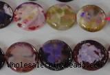 CAG4893 15 inches 15mm faceted coin fire crackle agate beads