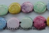 CAG4908 15.5 inches 14mm flat round dyed white agate beads