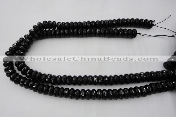 CAG5065 15.5 inches 6*12mm faceted rondelle black agate beads