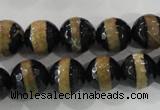 CAG5152 15 inches 12mm faceted round tibetan agate beads wholesale