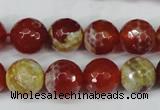 CAG5189 15 inches 12mm faceted round fire crackle agate beads