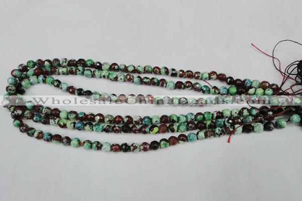 CAG5214 15 inches 6mm faceted round fire crackle agate beads