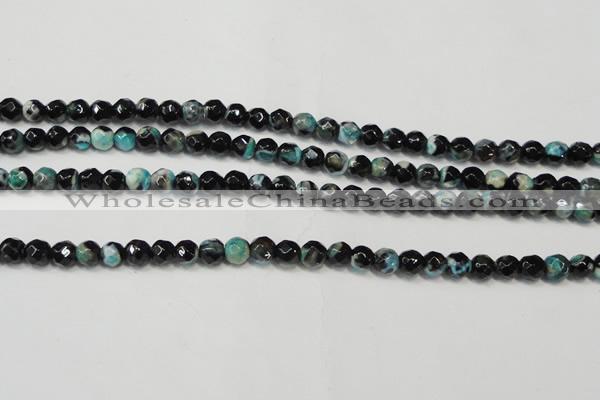 CAG5657 15 inches 4mm faceted round fire crackle agate beads