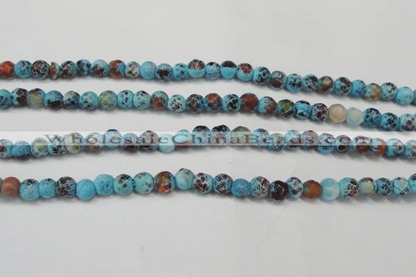 CAG5658 15 inches 4mm faceted round fire crackle agate beads