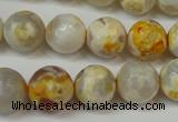 CAG5820 15 inches 12mm faceted round fire crackle agate beads