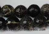 CAG5848 15 inches 14mm faceted round fire crackle agate beads