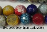 CAG5851 15 inches 14mm faceted round fire crackle agate beads