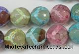 CAG5894 15 inches 14mm faceted round tibetan agate beads wholesale