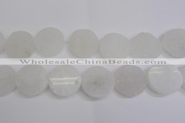 CAG5984 15.5 inches 35mm coin white agate gemstone beads