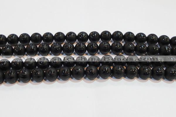 CAG6002 15.5 inches 8mm carved round matte black agate beads