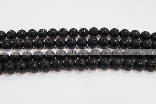 CAG6003 15.5 inches 10mm carved round matte black agate beads