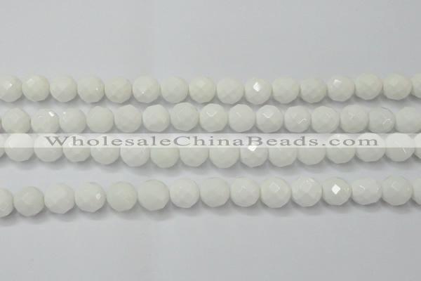 CAG6102 15.5 inches 8mm faceted round white agate gemstone beads