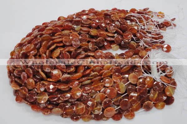 CAG637 15.5 inches 12mm faceted coin natural fire agate beads