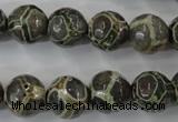 CAG6385 15 inches 14mm faceted round tibetan agate gemstone beads