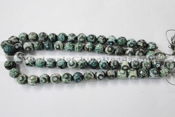 CAG6395 15 inches 8mm faceted round tibetan agate gemstone beads