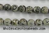 CAG6414 15 inches 8mm faceted round tibetan agate gemstone beads