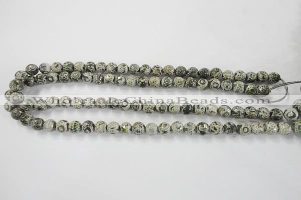 CAG6416 15 inches 12mm faceted round tibetan agate gemstone beads