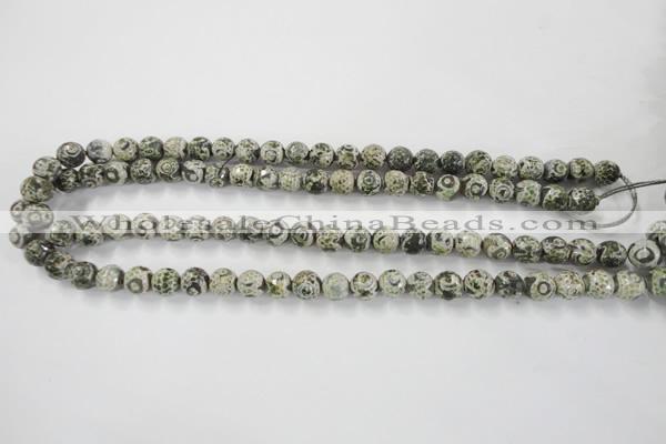 CAG6417 15 inches 14mm faceted round tibetan agate gemstone beads