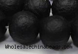 CAG6744 15 inches 16mm round black pilates agate beads